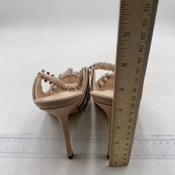 FYS Nude Slip on Pointed Toe Mules Bridal Sandals High Heels Rhinestone Shoes - Picture 5 of 8